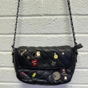 Chic Quilted Black Crossbody Bag with Fun Pins David Jones
